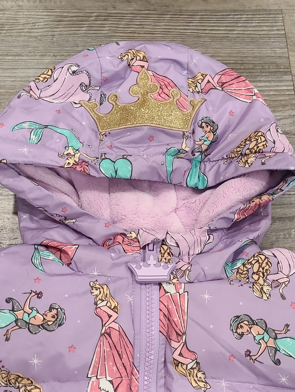Disney Toddler Girls' Purple Princess Print Puffer Jacket